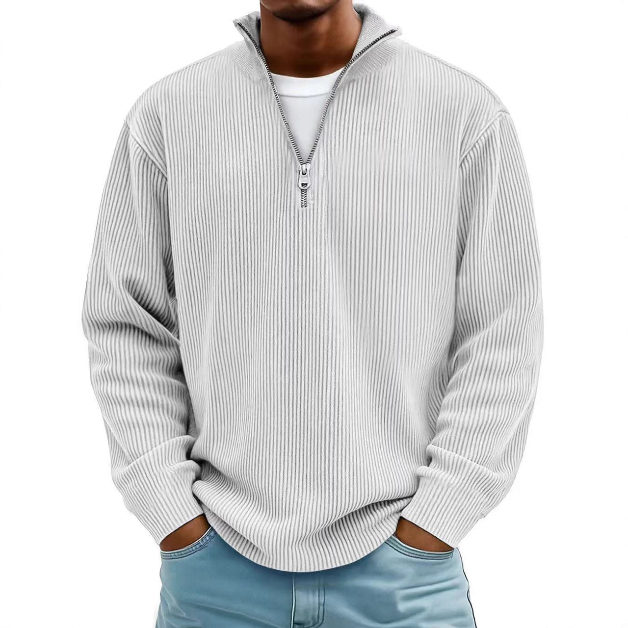 Men’s Corduroy Zipper Stand Collar Sweatshirt