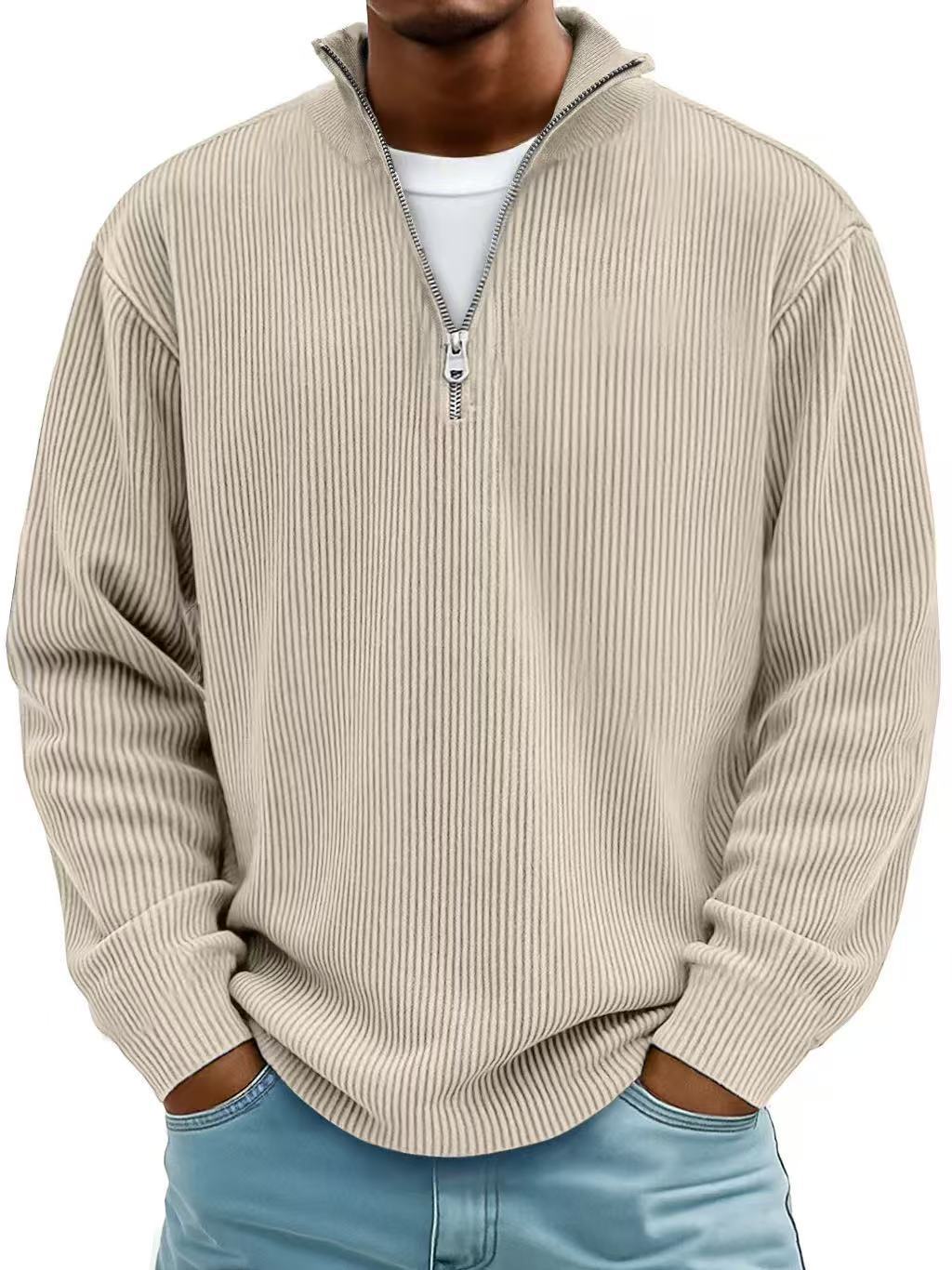 Men’s Corduroy Zipper Stand Collar Sweatshirt