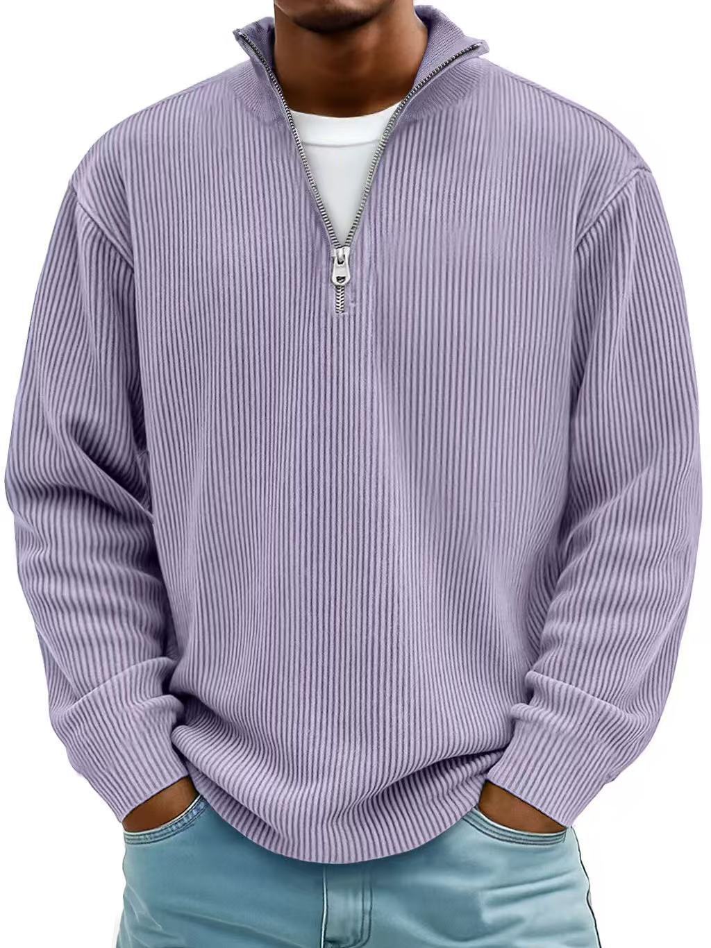 Men’s Corduroy Zipper Stand Collar Sweatshirt