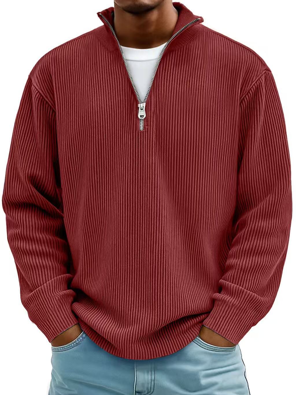 Men’s Corduroy Zipper Stand Collar Sweatshirt