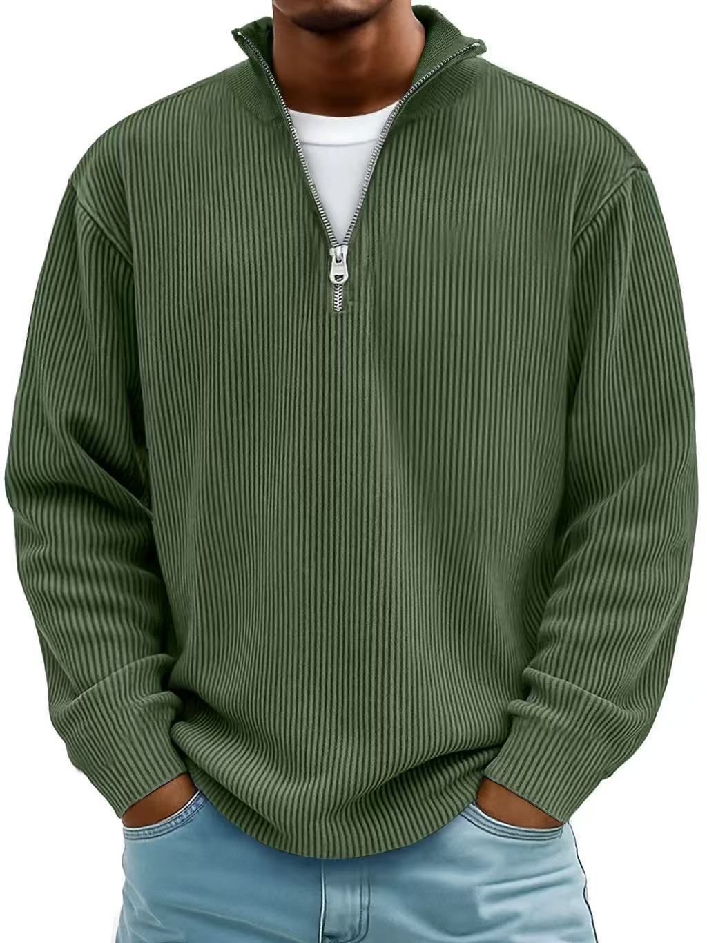 Men’s Corduroy Zipper Stand Collar Sweatshirt