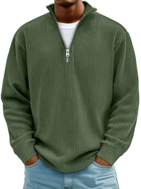 Thumbnail for Men’s Corduroy Zipper Stand Collar Sweatshirt