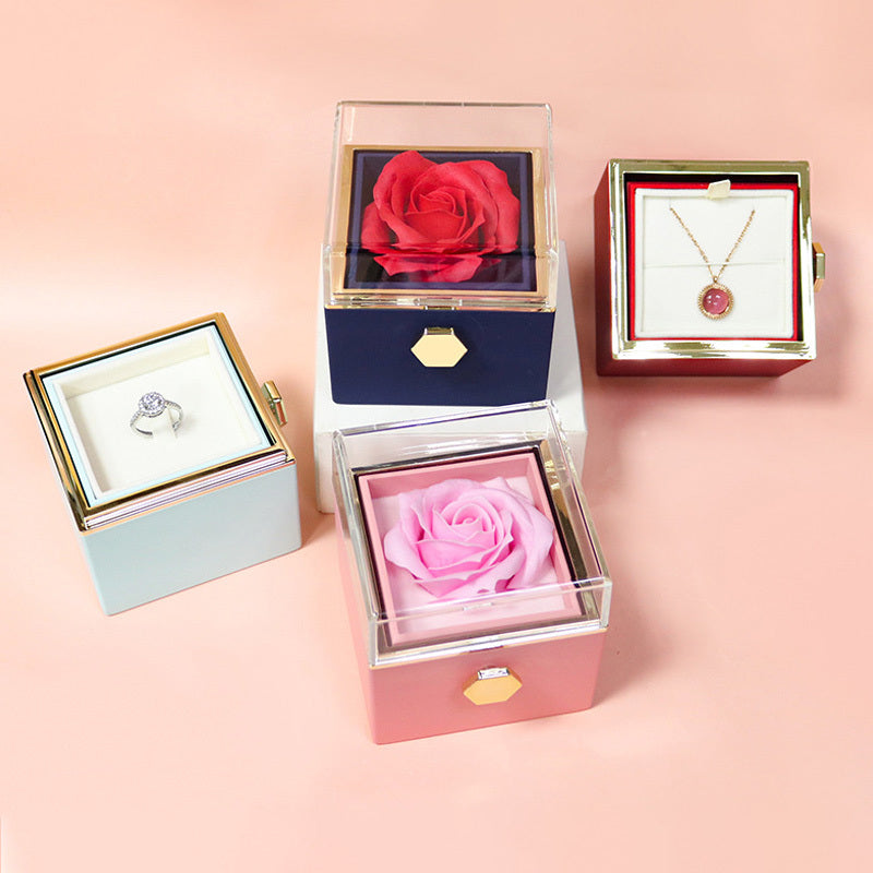 Rotating Soap Flower Rose Jewelry Gift Box