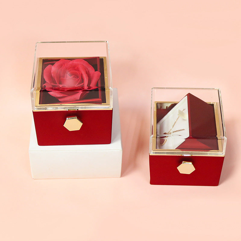 Rotating Soap Flower Rose Jewelry Gift Box