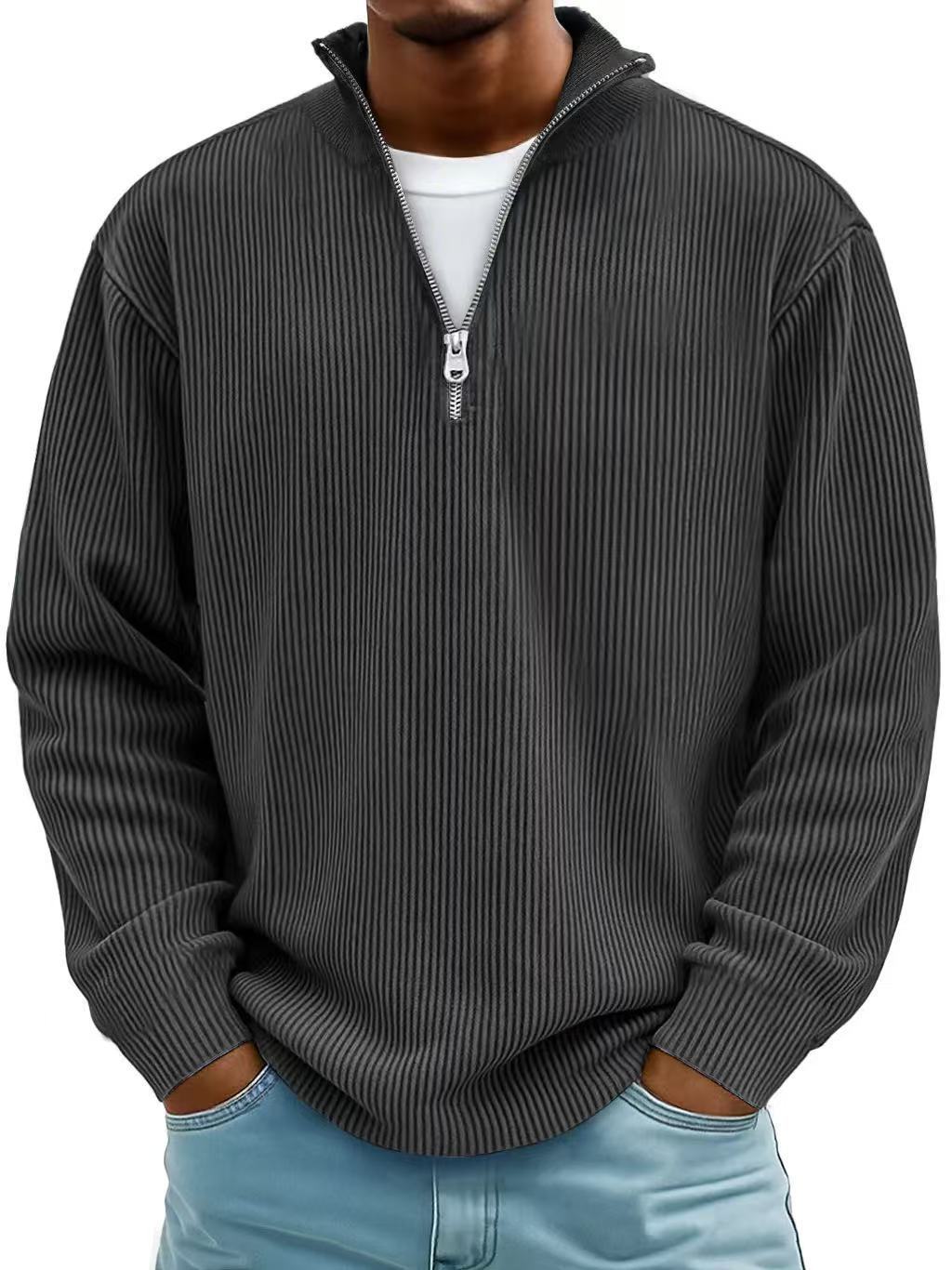 Men’s Corduroy Zipper Stand Collar Sweatshirt