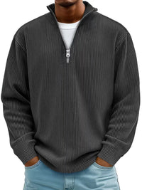 Thumbnail for Men’s Corduroy Zipper Stand Collar Sweatshirt