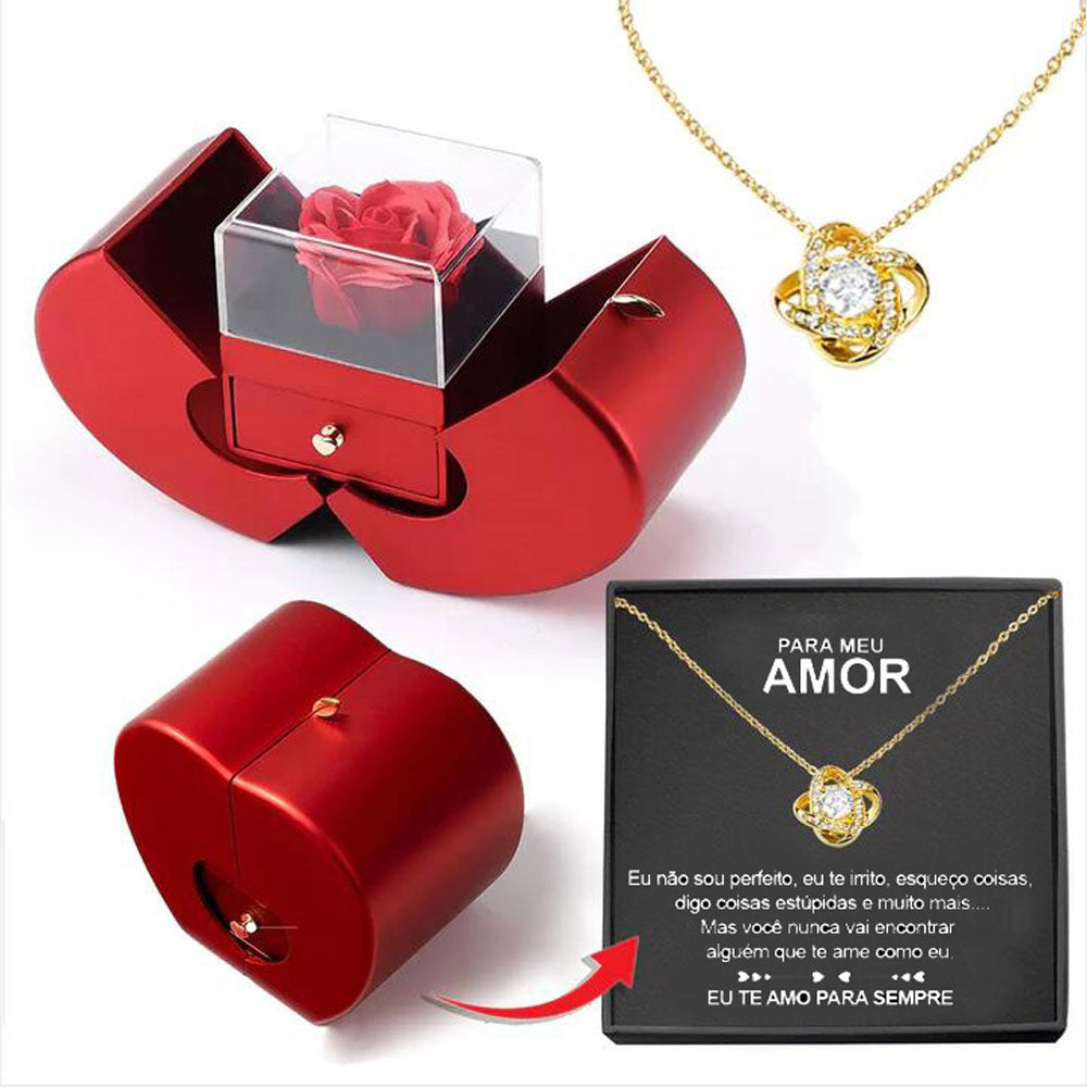 Eternal Rose Apple Jewelry Box Necklace Gift Set