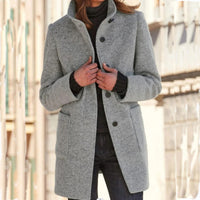 Thumbnail for Women’s Stand Collar Woolen Coat