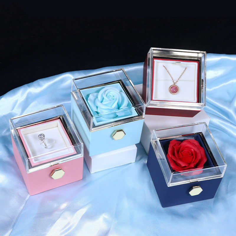 Rotating Soap Flower Rose Jewelry Gift Box