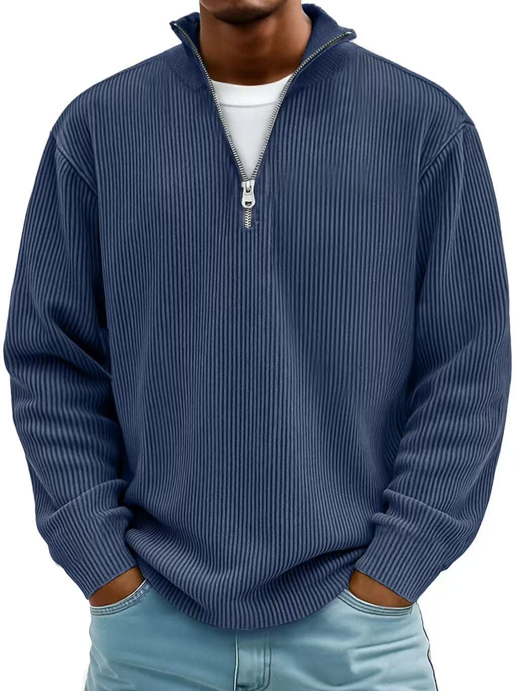 Men’s Corduroy Zipper Stand Collar Sweatshirt
