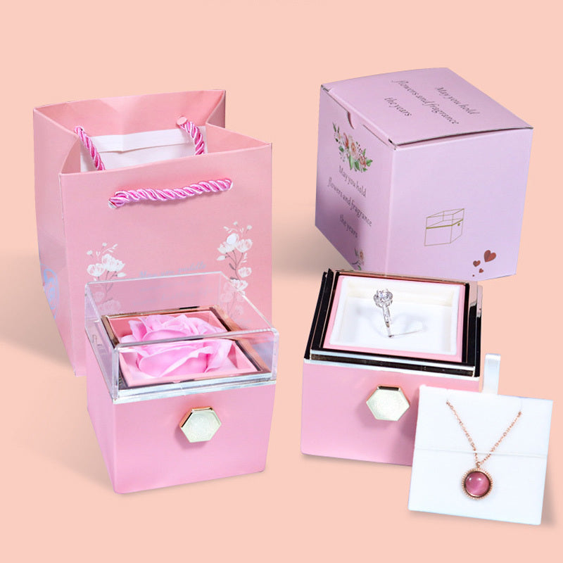 Rotating Soap Flower Rose Jewelry Gift Box