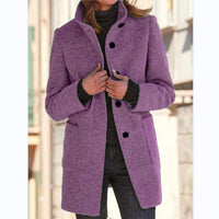 Thumbnail for Women’s Stand Collar Woolen Coat