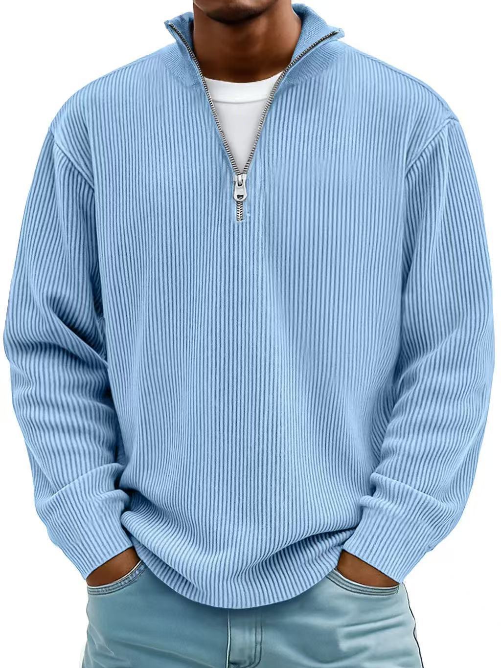 Men’s Corduroy Zipper Stand Collar Sweatshirt