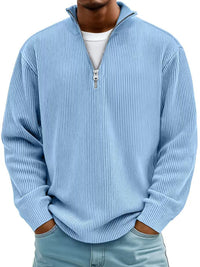 Thumbnail for Men’s Corduroy Zipper Stand Collar Sweatshirt