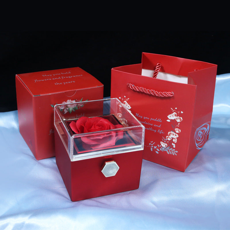 Rotating Soap Flower Rose Jewelry Gift Box