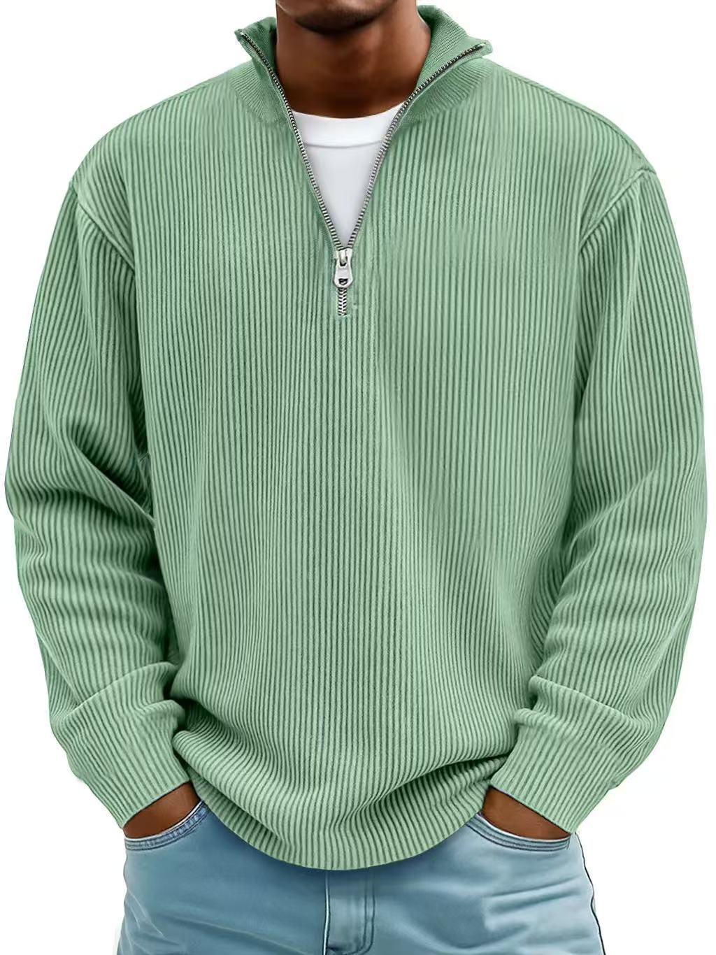Men’s Corduroy Zipper Stand Collar Sweatshirt