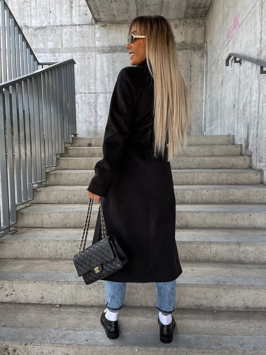 Women’s Double-Breasted Lapel Jacket with Belt