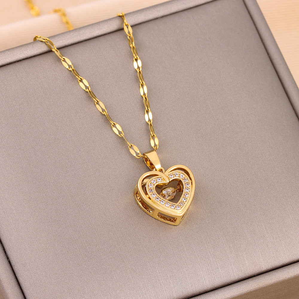 Double-Layer Love Necklace with Rhinestones