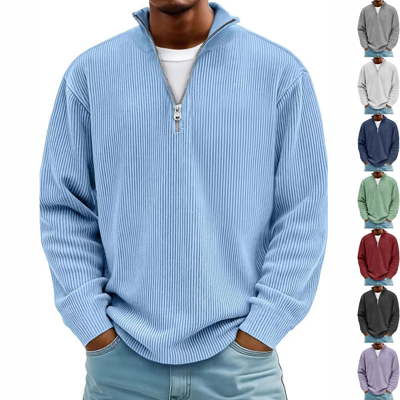 Men’s Corduroy Zipper Stand Collar Sweatshirt
