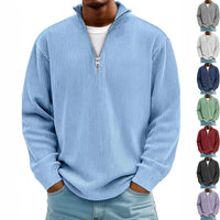 Thumbnail for Men’s Corduroy Zipper Stand Collar Sweatshirt