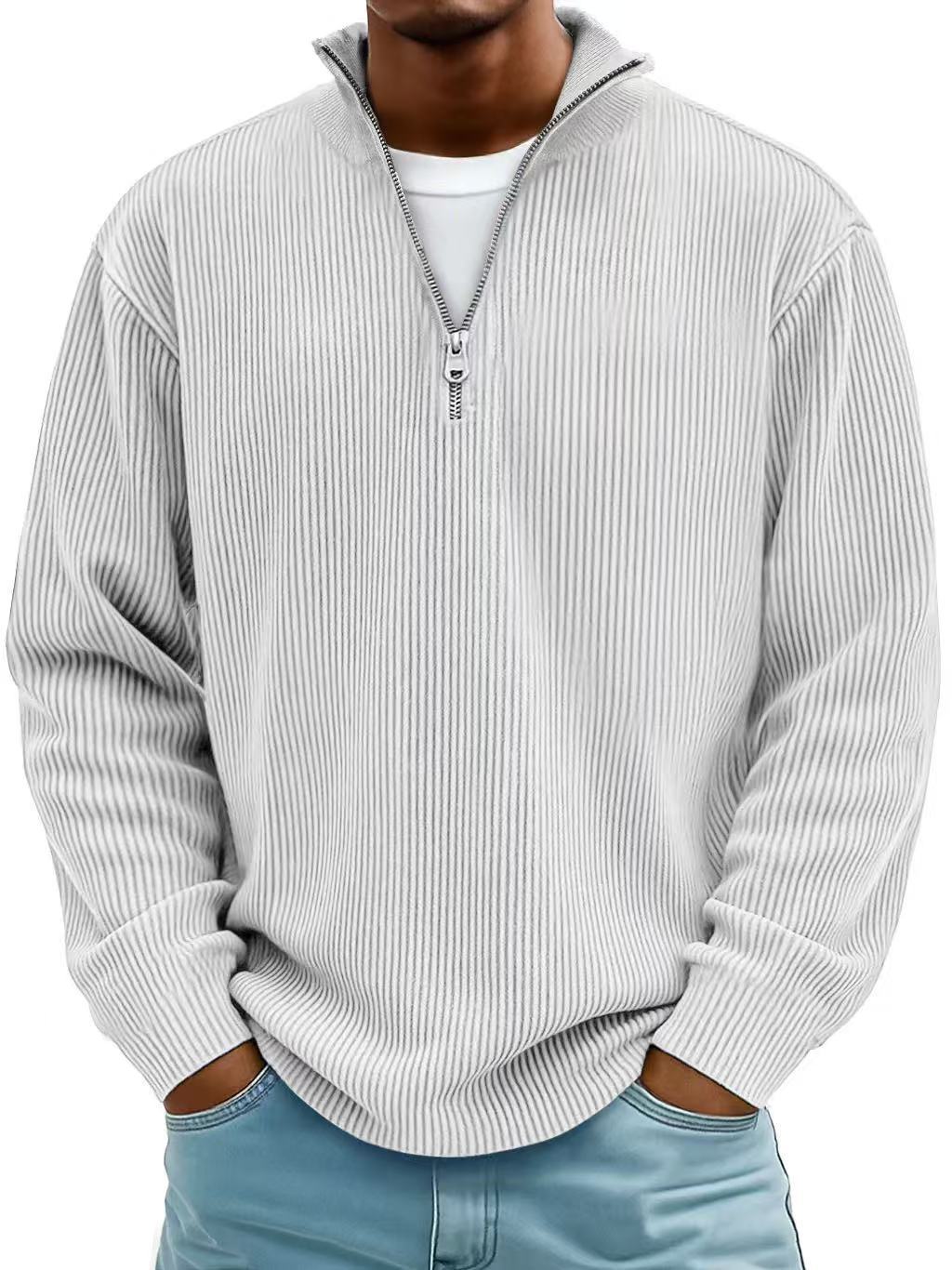 Men’s Corduroy Zipper Stand Collar Sweatshirt