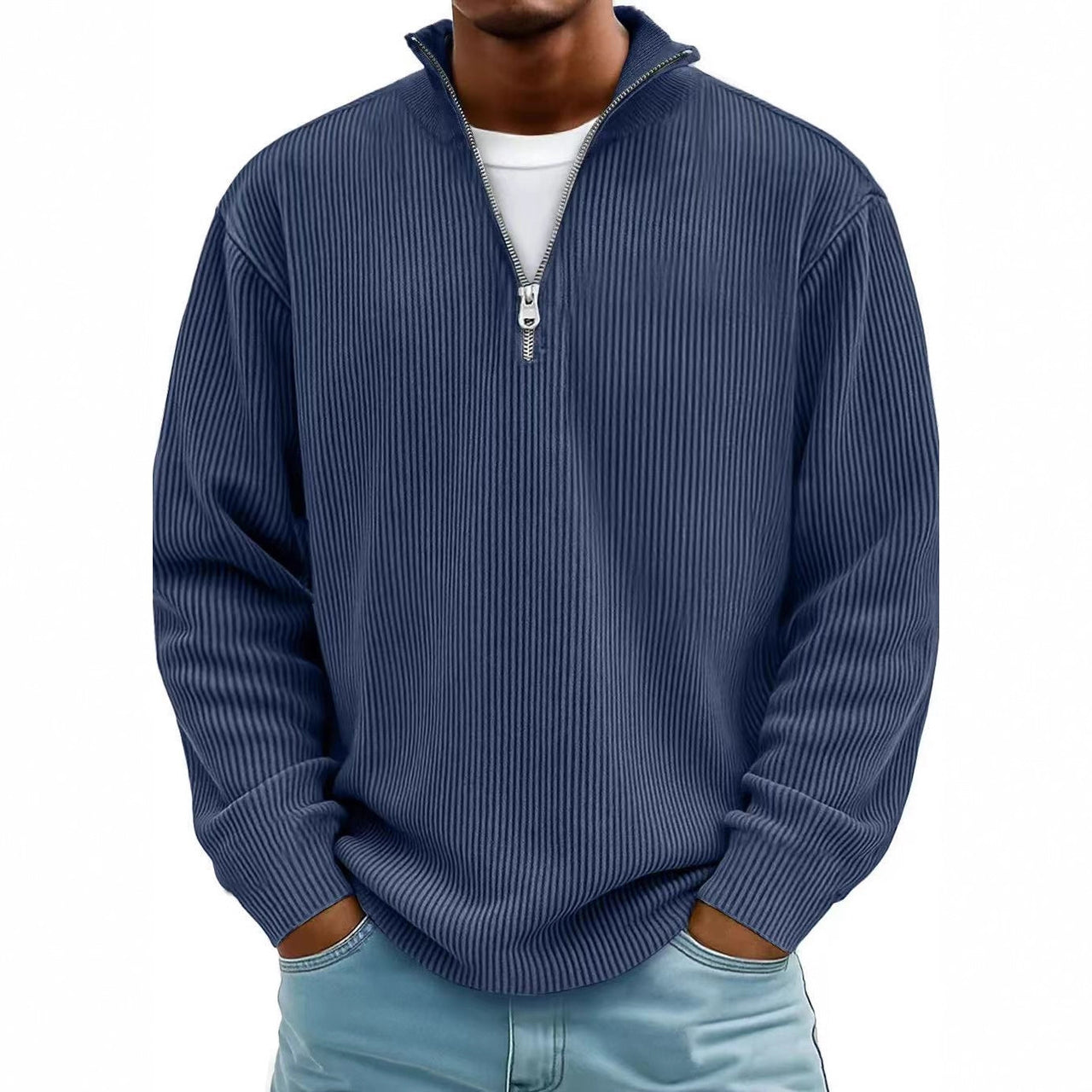 Men’s Corduroy Zipper Stand Collar Sweatshirt