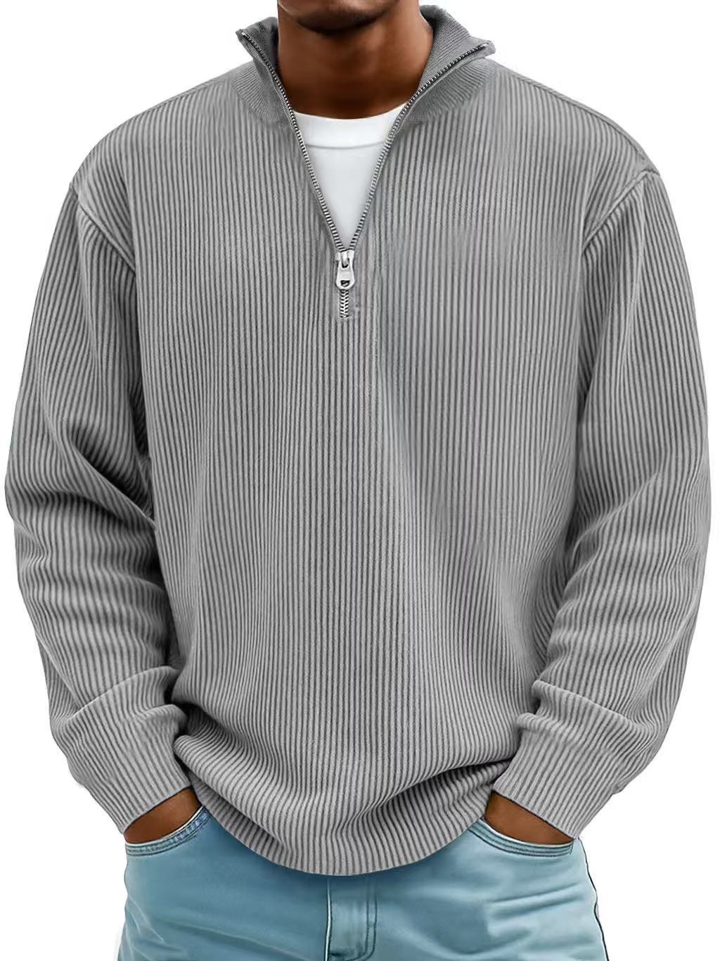 Men’s Corduroy Zipper Stand Collar Sweatshirt