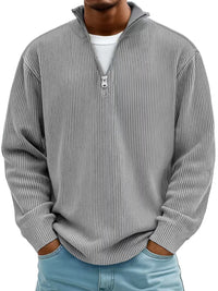 Thumbnail for Men’s Corduroy Zipper Stand Collar Sweatshirt
