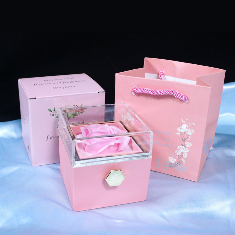Rotating Soap Flower Rose Jewelry Gift Box