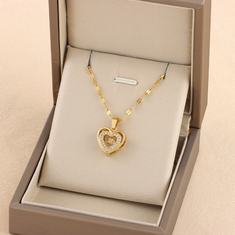 Double-Layer Love Necklace with Rhinestones